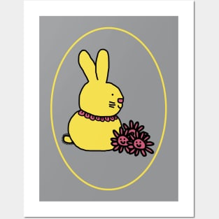 Illuminating Easter Bunny with Flowers Ultimate Gray Oval Posters and Art